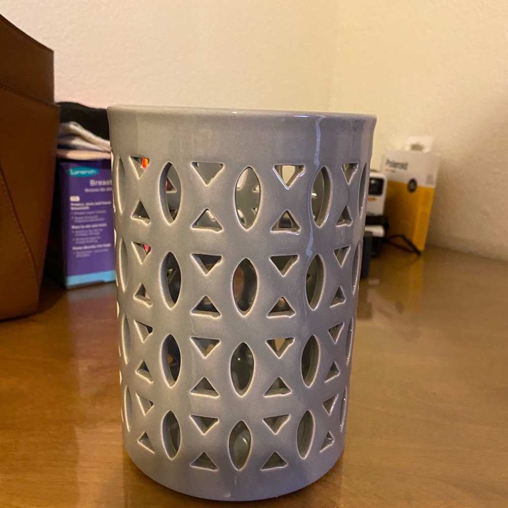Grey glass candle holder